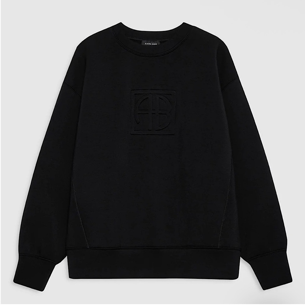 Anine Bing Embossed Logo Black Crew Sweatshirt